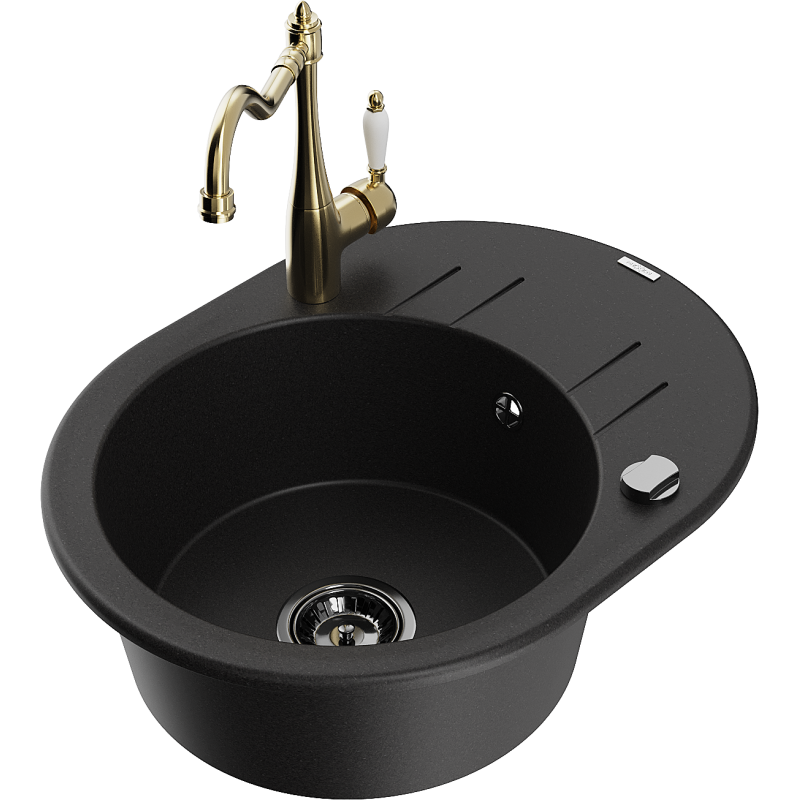 Mexen Kevin granitdiskho med en skål och avrinning samt köksblandare Carla, svart - 6517-77-670700-50-B