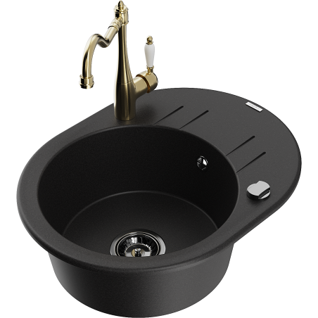 Mexen Kevin évier en granit 1 bac avec égouttoir et robinet de cuisine Carla, noir - 6517-77-670700-50-B