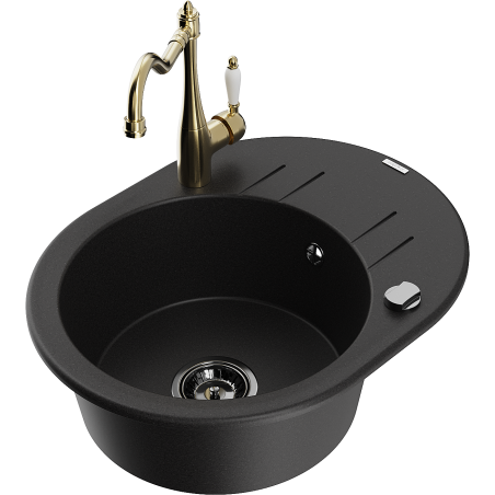 Mexen Kevin fregadero de granito de 1 cuenco con escurridor y grifo de cocina Carla, negro - 6517-77-670700-50-B