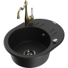 Mexen Kevin 1-Bowl Granite Sink with Drainer and Carla Kitchen Tap, Black - 6517-77-670700-50-B