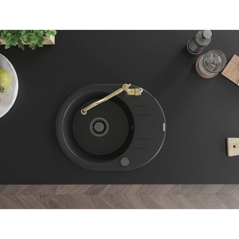 Mexen Kevin fregadero de granito de 1 cuenco con escurridor y grifo de cocina Carla, negro - 6517-77-670700-50-B