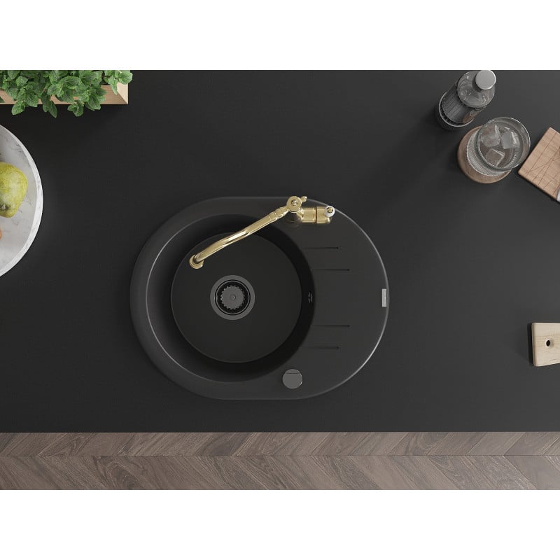 Mexen Kevin lavello in granito a 1 vasca con sgocciolatoio e rubinetto da cucina Carla, nero - 6517-77-670700-50-B