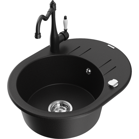Mexen Kevin fregadero de granito de 1 cubeta con escurridor y grifo de cocina Carla, negro - 6517-77-670700-70