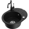 Mexen Kevin granite kitchen sink 1-bowl with drainer and kitchen faucet Carla, black - 6517-77-670700-70
