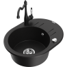 Mexen Kevin granite sink 1-bowl with drainer and kitchen tap Carla, black - 6517-77-670700-70