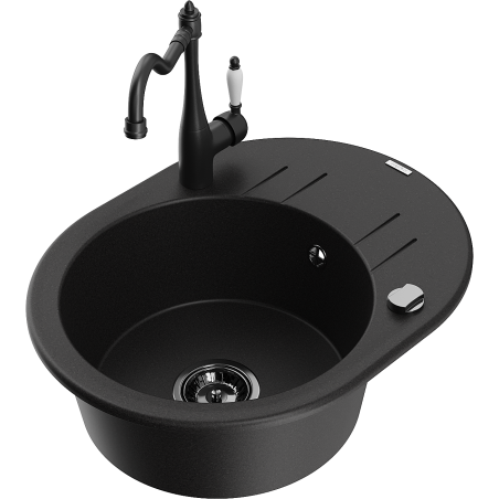 Mexen Kevin fregadero de granito de 1 seno con escurridor y grifo de cocina Carla, negro - 6517-77-670700-70-B