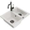Mexen Carlos granite kitchen sink 1.5-bowl with Carla kitchen tap, white - 6518-20-670700-70