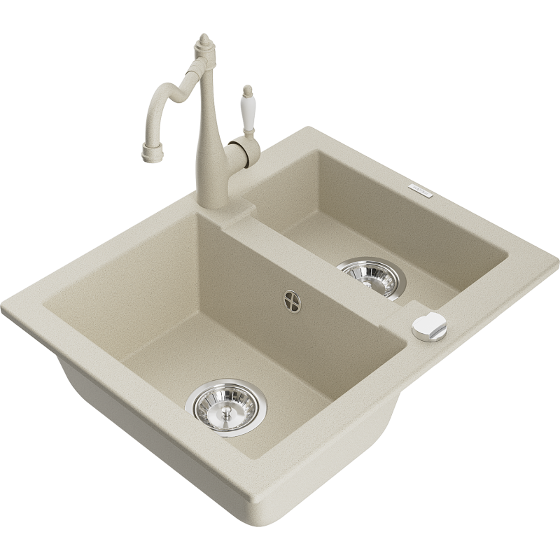 Mexen Carlos granitdiskho med en och en halv ho med köksblandare Carla, beige - 6518-69-670700-69