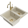 Mexen Carlos granite sink 1.5-bowl with Carla kitchen tap, beige - 6518-69-670700-50
