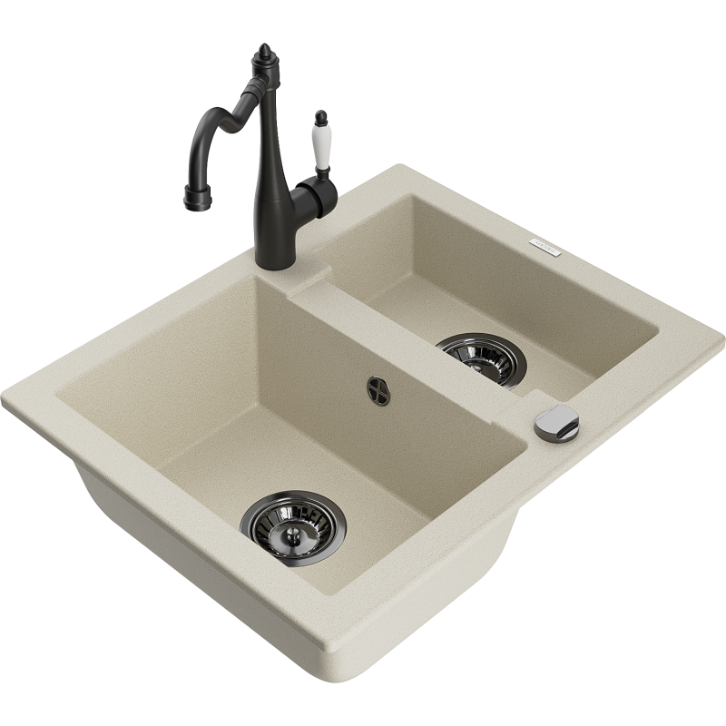 Mexen Carlos fregadero de granito de 1,5 senos con grifo de cocina Carla, beige - 6518-69-670700-70