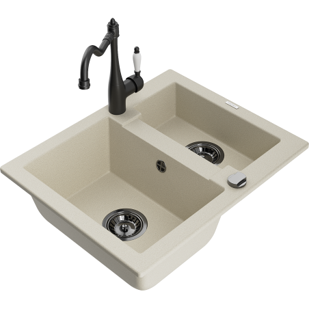 Mexen Carlos granieten gootsteen 1,5-komers met keukenmengkraan Carla, beige - 6518-69-670700-70
