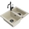 Mexen Carlos granite sink 1.5-bowl with Carla kitchen tap, beige - 6518-69-670700-70