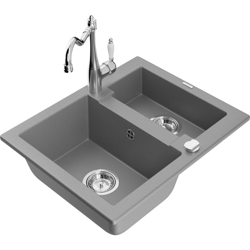 Mexen Carlos 1.5-bowl granite sink with Carla kitchen tap, grey - 6518-71-670700-00