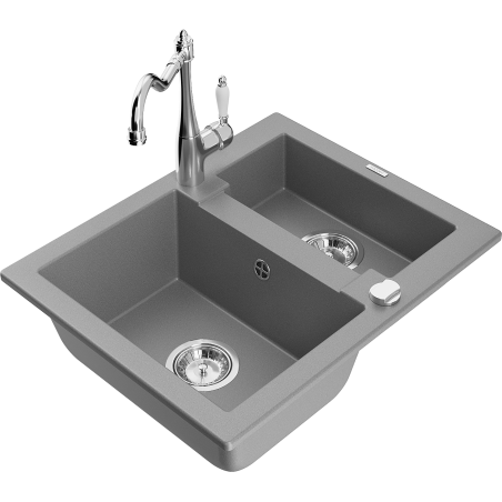 Mexen Carlos 1.5-bowl granite sink with Carla kitchen tap, grey - 6518-71-670700-00