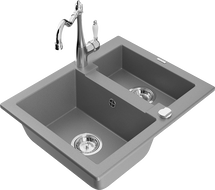 Mexen Carlos granieten gootsteen 1,5-kamer met keukenkraan Carla, grijs - 6518-71-670700-00