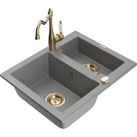 Mexen Carlos fregadero de granito de 1,5 senos con grifo de cocina Carla, gris - 6518-71-670700-50