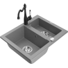 Mexen Carlos granite sink with 1.5 bowl and Carla kitchen tap, grey - 6518-71-670700-70