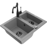 Mexen Carlos 1.5-Bowl Granite Sink with Carla Kitchen Tap, Grey - 6518-71-670700-70-B