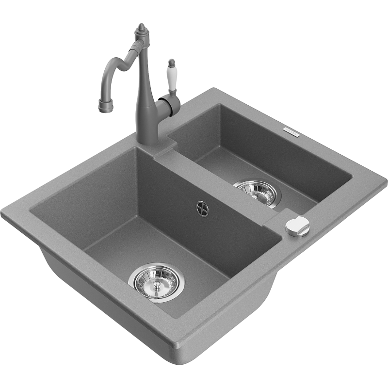 Mexen Carlos granitdiskbänk 1,5-ho med köksblandare Carla, grå - 6518-71-670700-71