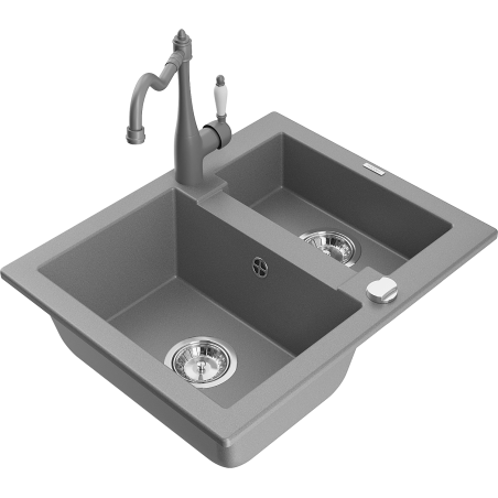 Mexen Carlos granīta izlietne ar 1,5 nodalījumu un virtuves jaucējkrānu Carla, pelēka - 6518-71-670700-71