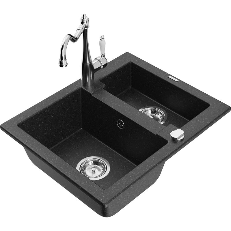 Mexen Carlos évier de cuisine en granit 1,5 bac avec robinet de cuisine Carla, noir/argent métallisé - 6518-73-670700-00