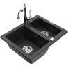 Mexen Carlos granite sink 1.5-bowl with Carla kitchen tap, black/silver metallic - 6518-73-670700-00