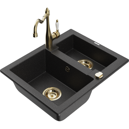 Mexen Carlos 1.5-Bowl Granite Sink with Carla Kitchen Tap, Black/Silver Metallic - 6518-73-670700-50
