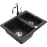 Mexen Carlos granite sink 1.5-bowl with kitchen faucet Carla, black/gold metallic - 6518-75-670700-00