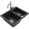 Mexen Carlos granitno kuhinjsko korito 1,5-komorno s kuhinjsko pipo Carla, črno/zlati metalik - 6518-75-670700-50