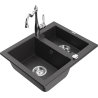 Mexen Carlos 1.5-bowl granite sink with Carla kitchen faucet, black speckled - 6518-76-670700-00