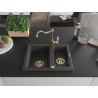 Mexen Carlos fregadero de granito de 1,5 senos con grifo de cocina Carla, negro moteado - 6518-76-670700-50