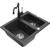Mexen Carlos 1.5-bowl granite kitchen sink with Carla kitchen tap, black speckled - 6518-76-670700-70