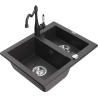 Mexen Carlos 1.5-bowl granite sink with Carla kitchen tap, black speckled - 6518-76-670700-76