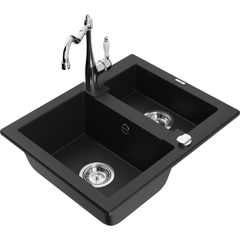 Mexen Carlos granitdiskho med 1,5 kammare med köksblandare Carla, svart - 6518-77-670700-00