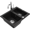 Mexen Carlos granite sink 1.5-bowl with Carla kitchen tap, black - 6518-77-670700-00