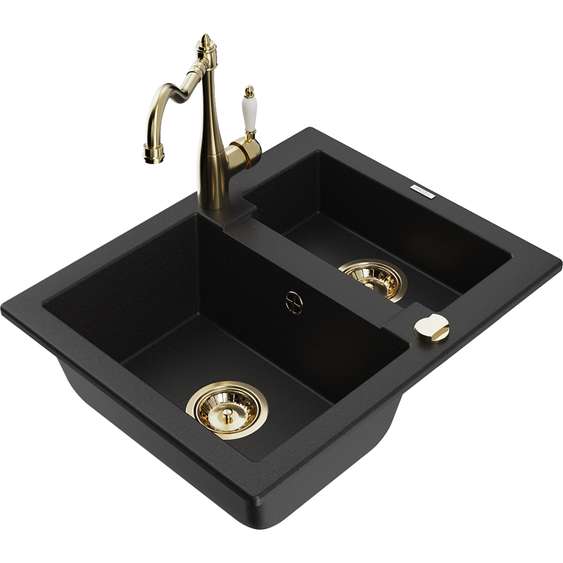 Mexen Carlos granitdiskbänk 1,5-kammare med köksblandare Carla, svart - 6518-77-670700-50