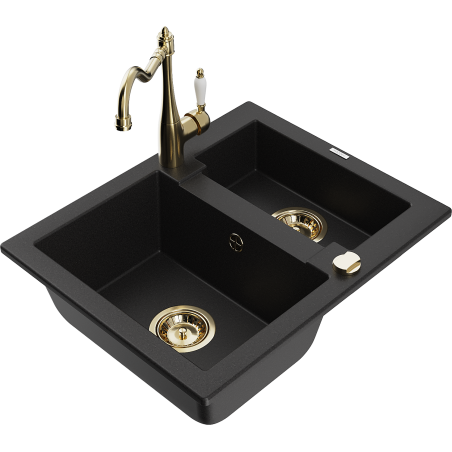 Mexen Carlos fregadero de granito 1,5 cubetas con grifo de cocina Carla, negro - 6518-77-670700-50