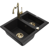 Mexen Carlos granite sink 1.5-bowl with Carla kitchen tap, black - 6518-77-670700-50