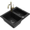 Mexen Carlos granieten spoelbak 1,5-kamer met keukenkraan Carla, zwart - 6518-77-670700-50-B