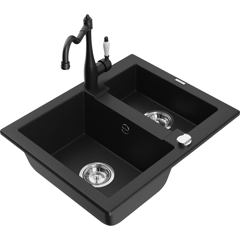 Mexen Carlos graniittinen 1,5-allasinen keittiöallas Carla-hanalla, musta - 6518-77-670700-70