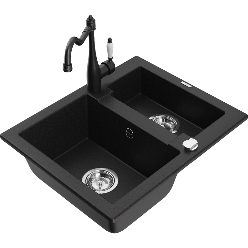 Mexen Carlos granitdiskho med 1,5 fack med köksblandare Carla, svart - 6518-77-670700-70