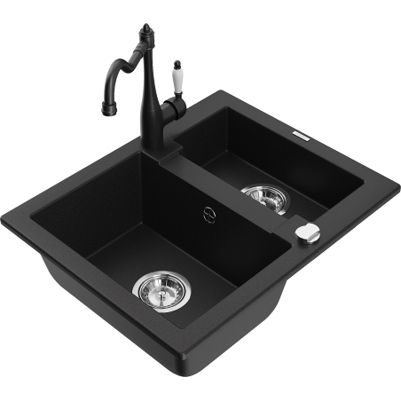 Mexen Carlos Granitno pomivalno korito 1,5-komorno z kuhinjsko pipo Carla, črno - 6518-77-670700-70