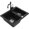 Mexen Carlos lavello in granito da 1,5 vasche con rubinetto da cucina Carla, nero - 6518-77-670700-70