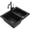 Mexen Carlos évier en granit 1,5 bac avec robinet de cuisine Carla, noir - 6518-77-670700-70-B