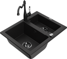 Mexen Carlos fregadero de granito 1,5-cubetas con grifo de cocina Carla, negro - 6518-77-670700-70-B