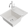Mexen Enzo 1-bowl granite sink with drainer and kitchen faucet Carla, white - 6506-20-670700-00