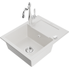 Mexen Enzo granite sink 1-bowl with drainer and Carla kitchen tap, white - 6506-20-670700-00