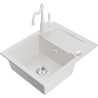 Mexen Enzo 1-bowl granite sink with drainer and Carla kitchen tap, white - 6506-20-670700-20