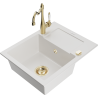 Mexen Enzo 1-bowl granite sink with drainer and Carla kitchen tap, white - 6506-20-670700-50