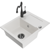 Mexen Enzo 1-bowl granite sink with drainer and Carla kitchen faucet, white - 6506-20-670700-70